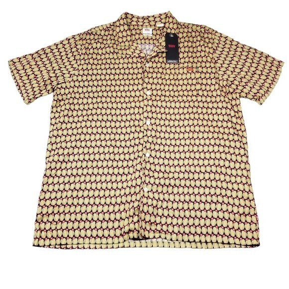 Levi's Cubano Short Sleeve Button Front Shirt All Over Cactus Print Yellow Large - Picture 2 of 11
